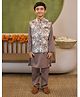 AJ Dezines Cotton Blend Woven Full Sleeves Solid Kurta Pyjama With Floral Printed Jacket Set - Brown