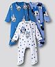 Bonfino Disney Interlock Knit Full Sleeves Footed Sleepsuit With Minnie Mouse & Friends Print Pack Of 3 - Blue White & Light Blue