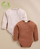 Cot & Candy Organic Cotton Pack Of 2 Knit Full Sleeves Frill Detailed Onesie - Beige & Brown