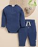 Cot & Candy Organic Cotton Knit Full Sleeves Solid Onesie & Pant Set - Navy Blue