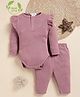 Cot & Candy Organic Cotton Knit Full Sleeves Frill Detailed Onesie & Pant Set - Baby Pink