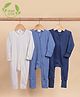 Cot & Candy Organic Cotton Knit Pack Of 3 Full Sleeves Solid Rompers - White Light Blue & Navy Blue