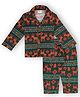 TIPPY TOP Cotton Blend Woven Christmas Theme Full Sleeves Reindeer & Snow Flakes Printed Coordinating Shirt & Pajama Night Suit Set - Dark Green