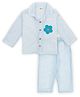 TIPPY TOP Pure Cotton Woven Full Sleeves Striped Floral Patch Detailed Coordinating Night Suit Set - Blue