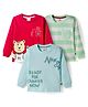 Mini Donuts Sinker Knit Full Sleeves Striped T-Shirts with Text Print Pack of 3 - White Maroon & Green