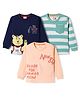 Mini Donuts Sinker Knit Full Sleeves Striped T-Shirts with Text Print Pack of 3 - White Navy Blue & Light Orange
