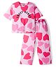 Pine Kids 100% Cotton Bio Washed Half Sleeves Hearts Printed T-Shirt & Pyjama Co-Ord Night Suit - Pink