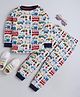 BABY NATION Cotton Knit Full Sleeves Vehicle Printed Coordinating Night Suit Set - Cream