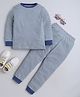 BABY NATION Cotton Knit Full Sleeves Striped Coordinating Night Suit Set - Navy Blue