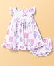 Babyoye 100% Cotton Interlock Knit Frill Sleeves Frock & Bloomer With Eco Jiva Finish With Sea Shell Print - White