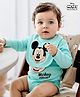 Babyhug Disney Interlock Knit Full Sleeves Mickey Mouse Printed Onesie With Bib - Light Blue