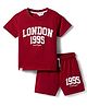 Smarty Boys Sinker Knit Half Sleeves T-Shirt & Shorts Set with London Print - Maroon