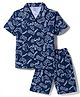 Smarty Boys Sinker Knit Half Sleeves Shorts Co-ords Night Suit With Text Print - Navy Blue