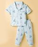 Smarty Boys Sinker Knit Half Sleeves Co-ords Night Suit With Vehicle Print - Sea Green