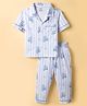 Smarty Boys Sinker Knit Half Sleeves Co-ords Night Suit With Vehicle Print - Blue