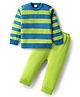 Babyhug Knit Full Sleeves Pullover Striped Sweater Set - Blue & Lime Green