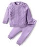 Babyhug Knit Full Sleeves Pullover Sweater Set with Cable Knit Design - Lavender