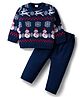 Babyhug Knit Full Sleeves Pullover Sweater Set with Snowman Design - Navy Blue