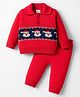 Babyhug Knit Full Sleeves Pullover Sweater Set with Santa Design - Red