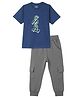 Funkrafts Knitted Knit Half Sleeves Cmon Text Printed Tee & Joggers Set - Blue & Grey