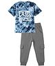 Funkrafts Knitted Knit Half Sleeves Tie Dye Fast & Fearless Text Printed Tee & Joggers Set - Blue & Grey