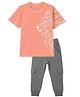 Funkrafts Knitted Knit Half Sleeves Lion Printed Tee & Joggers Set - Peach & Grey
