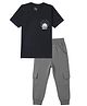 Funkrafts Knitted Knit Half Sleeves Happy Days Text Printed Tee & Joggers Set - Black & Grey
