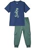 Funkrafts Knitted Knit Half Sleeves Cmon Text Printed Tee & Joggers Set - Blue & Green