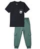 Funkrafts Knitted Knit Half Sleeves Happy Days Text Printed Tee & Joggers Set - Black & Green