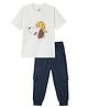 Funkrafts Knitted Knit Half Sleeves Puppy Printed Tee & Joggers Set - White & Navy Blue