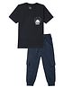 Funkrafts Knitted Knit Half Sleeves Happy Days Text Printed Tee & Joggers Set - Black & Navy Blue