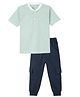 Funkrafts Knitted Knit Half Sleeves Striped Tee & Joggers Set - Green & Navy Blue