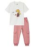 Funkrafts Knitted Knit Half Sleeves Puppy Printed Tee & Joggers Set - White & Pink