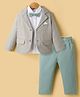 ToffyHouse Poplin Knit Full Sleeves Solid 3 Piece Party Suit With Bow - Teal Blue
