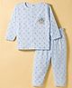 ToffyHouse Knit Full Sleeves T-Shirt Style &  Lounge Pant Night Suit With Bear Print - Light Blue
