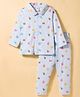 ToffyHouse Single Jersey Knit Full Sleeves Co-ords Shirt  & Pajama Night Suit With Cat Print - Light Blue