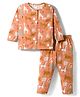 ToffyHouse Knit Full Sleeves Night Suit With Jungle Theme Print - Rust Orange