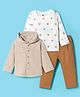 ToffyHouse Interlock Knit Full Sleeves Hooded Shirt & Trouser Set with Printed Inner Tee - Tan