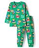 Babyhug Cotton Knit Full Sleeves Co-ords Night Suit with Animal Print - Green