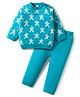 Babyhug Knit Full Sleeves Sweater Set With Star Design - Light Blue