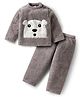 Babyhug Velour Knit Full Sleeves  Winter Wear Night Suit With Bear Embriodery - Grey