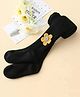 Ziory Cotton Knit Floral Applique Detailed Stockings - Black