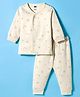 Simply Fleece Knit Full Sleeves Co-ords Winter Wear Night Suit With Animal Print - Cream