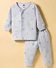 Simply Fleece Knit Full Sleeves Night Suit With Animal Print - Grey