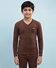 DOLLAR Fleece Knit Full Sleeves Brand Name Printed Thermal Vest - Brown