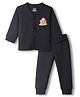 Simply Cotton Knit Full Sleeves Front Open Thermal Inner Wear Set with Monkey Print - Black