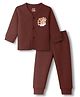 Simply Cotton Knit Full Sleeves Front Open Thermal Inner Wear Set with Tiger Print - Brown