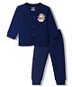 Simply Cotton Knit Full Sleeves Front Open Thermal Inner Wear Set with Bear Print - Navy Blue