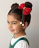 CHOKO Bow Designed Tassels Detailed Beads Embellished Alligator Hair Clip - Red Golden & White