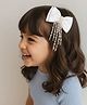 CHOKO Bow Designed Pearls Embellished Tassels Detailed Alligator Hair Clip - White Silver & Transparent